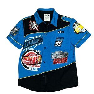 DISNEY PIXAR Cars Child's Short Sleeve Shirt Size 5/6 Snaps Cotton **READ
